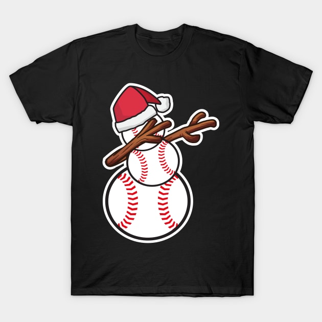 Dabbing Baseball Snowman Christmas T-Shirt by RJCatch